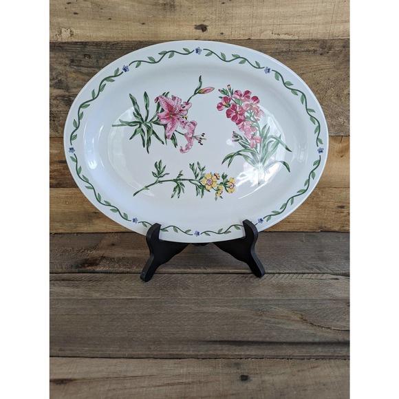 Vintage 1992 Terrace Blossoms Stoneware 14" Oval Serving Platter - Picture 1 of 6